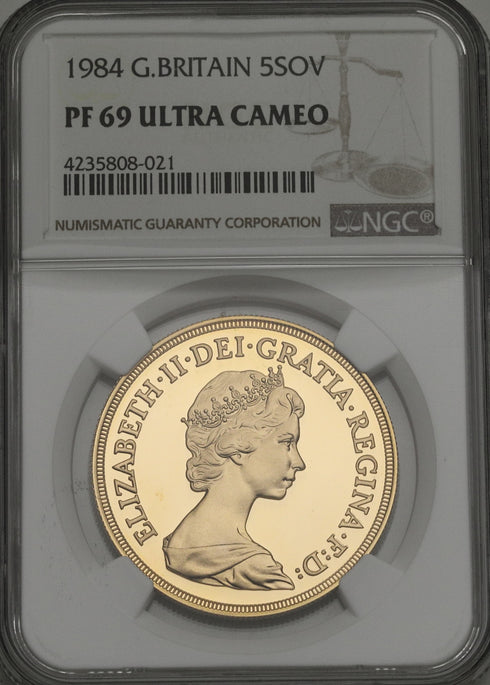 イギリス 1984年 エリザベス2世 5ポンド金貨 PF69UCAM:4235808-021